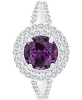 Amethyst (1-1/5 ct. t.w.) & Lab-Grown White Sapphire (5/8 Halo Birthstone Ring Sterling Silver (Also Additional Birthstones)