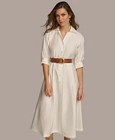 Donna Karan Women's Faux-Leather Belt Cotton Shirtdress