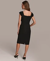 Donna Karan Women's Asymmetric Neckline Cap Sleeve Ruffle Trim Sheath Dress