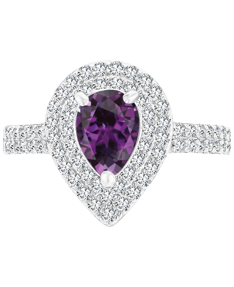 Amethyst (3/4 ct. t.w.) & Lab-Grown White Sapphire Teardrop Halo Birthstone Ring Sterling Silver (Also Additional Birthstones)