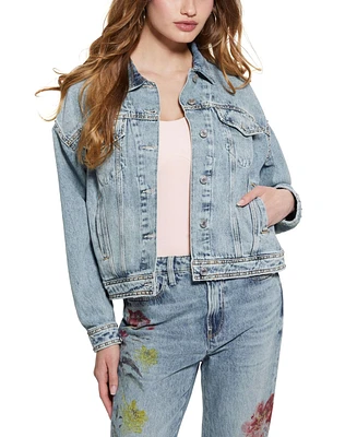 Guess Women's Clara Printed-Back Denim Jacket