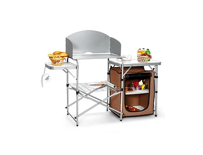 Foldable Outdoor Bbq Portable Grilling Table With Windscreen Bag