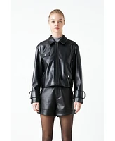 Women's Zip Up Cropped Faux Leather Jacket