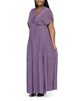 24seven Comfort Apparel Plus Size Front Slit Empire Waist Maxi Dress