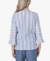 Alfred Dunner Women's Bayou Pinstripe Embroidered Button Down Top