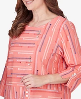 Alfred Dunner Women's Neptune Beach Geometric Blouse with Button Details