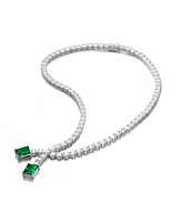 Genevive Sterling Silver White Gold Plated with Two-Stone Tennis Chain Collar Necklace