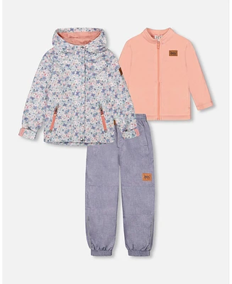 Girl Printed 3 In 1 Mid Season Set Watercolor Flowers And Grey - Toddler|Child
