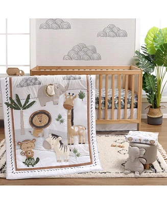 The Peanutshell Safari Serenity Cotton Crib Bedding Set for Baby Boys and Baby Girls, 4 Pieces