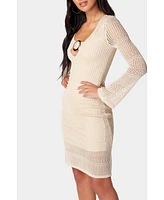 Bebe Women's Long Sleeve Crochet Resort Dress