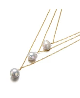 Sterling Silver 14K Gold Plated with Freshwater Pearl Layered Necklace