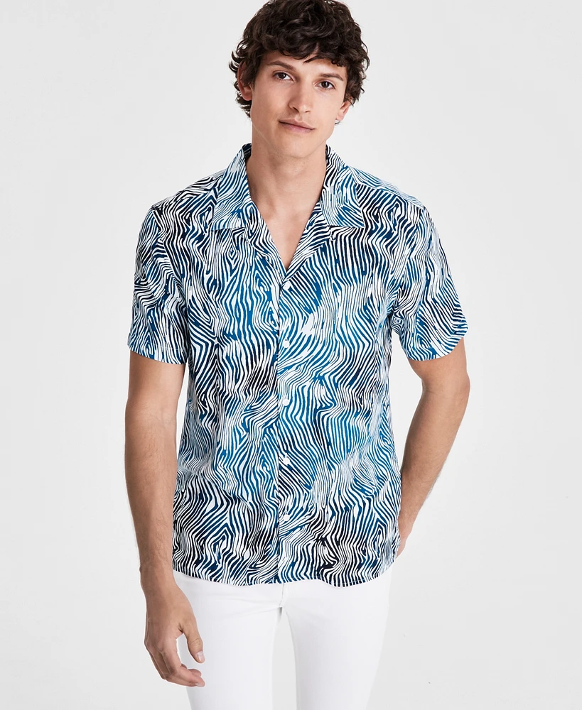 I.n.c. International Concepts Men's Max Zebra Stripe Short-Sleeve Camp Shirt, Created for Macy's