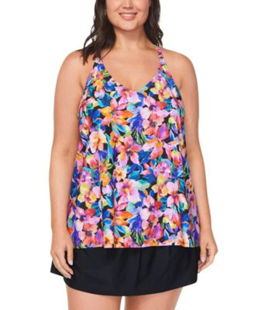 Island Escape Plus Size Floral Print Tankini Top Tummy Control Swim Skirt Created For Macys