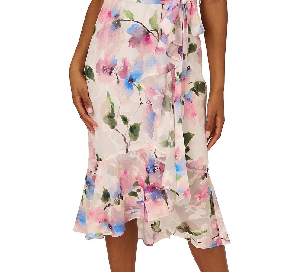 Adrianna Papell Women's Printed High-Low Ruffle Dress
