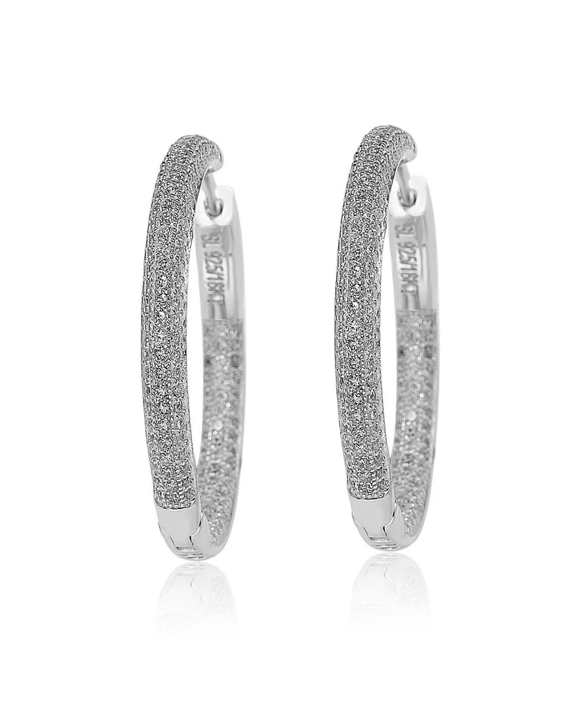 Suzy Levian New York Suzy Levian Sterling Silver Cubic Zirconia Pave Round Classic Hoop Earrings