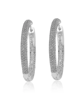 Suzy Levian Sterling Silver Cubic Zirconia Pave Round Classic Hoop Earrings