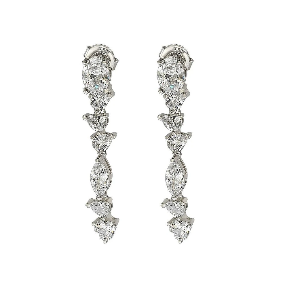 Suzy Levian New York Suzy Levian Sterling Silver Cubic Zirconia Multi-Cut Cluster Long Drop Dangle Earrings