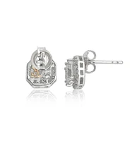 Suzy Levian Sterling Silver Cubic Zirconia Art-Deco Halo Cushion Stud Earrings