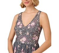 Adrianna Papell Women's Floral Embellished V-Neck Gown