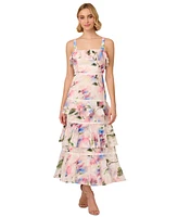 Adrianna Papell Women's Printed Straight-Neck Tiered Chiffon Dress