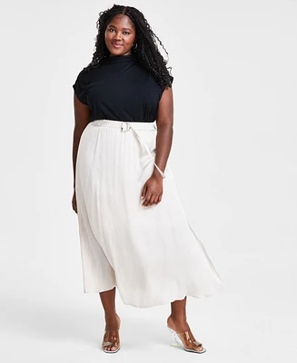 Bar Iii Trendy Plus Silky Belted Maxi Skirt, Created for Macy's