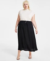 Bar Iii Trendy Plus Size Silky Belted Maxi Skirt, Created for Macy's