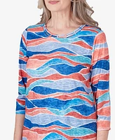 Alfred Dunner Women's Neptune Crew Neck Beach Wave Top