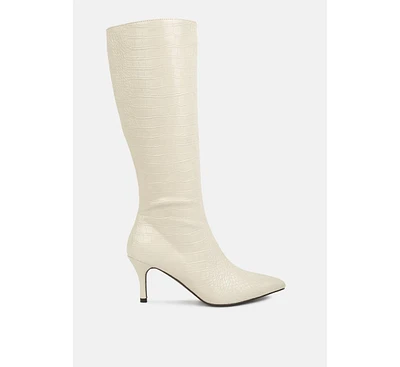 uptown pointed mid heel calf boots