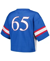 Women's Established & Co. #65 Royal Kansas Jayhawks Fashion Boxy Cropped Football Jersey