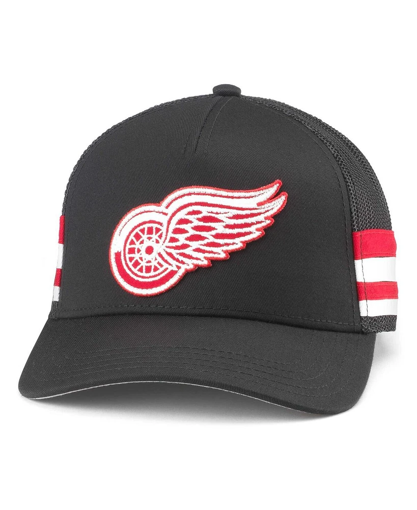 Men's American Needle Black Detroit Red Wings HotFoot Stripes Trucker Adjustable Hat