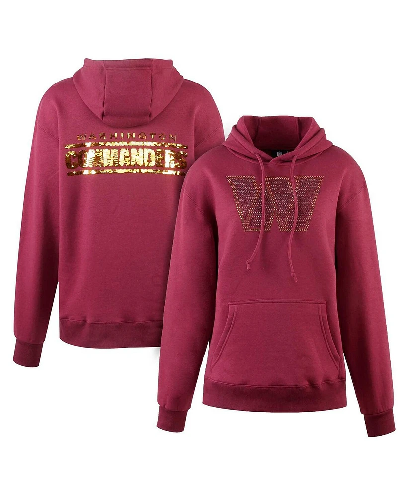 Women's Cuce Burgundy Washington Commanders Rhinestone Logo Wordmark Pullover Hoodie