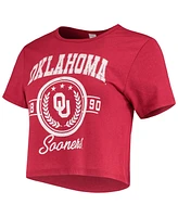 Women's ZooZatz Crimson Distressed Oklahoma Sooners Core Laurels Cropped T-shirt