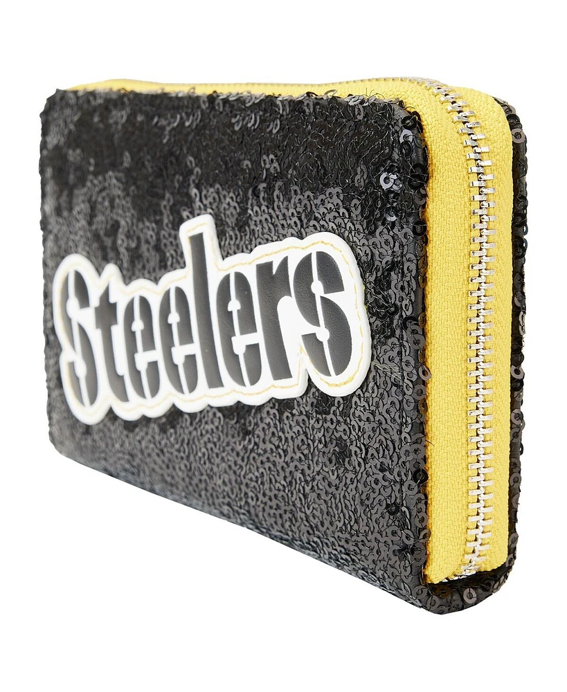 Women's Loungefly Pittsburgh Steelers Sequin Zip-Around Wallet