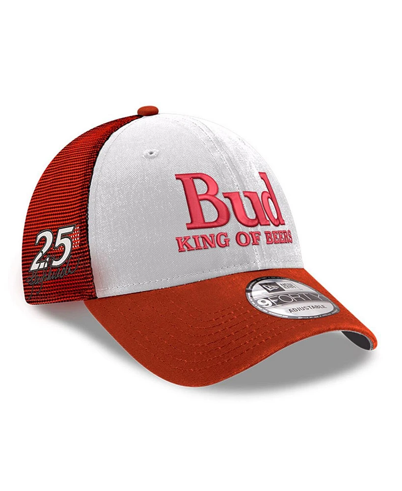 Men's New Era White, Scarlet Hendrick Motorsports Budweiser 9FORTY Adjustable Trucker Hat