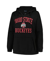 Women's Champion Black Ohio State Buckeyes Plus Heart & Soul Notch Neck Pullover Hoodie