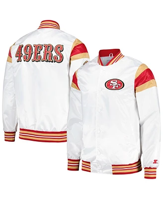 Men's Starter White San Francisco 49ers Satin Full-Snap Varsity Jacket