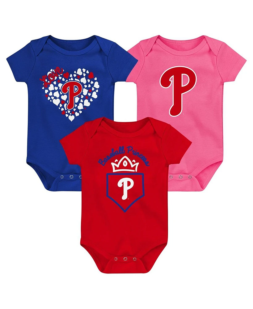 Baby Boys and Girls Outerstuff Red, Royal, Pink Philadelphia Phillies Three-Pack Home Run Bodysuit Set