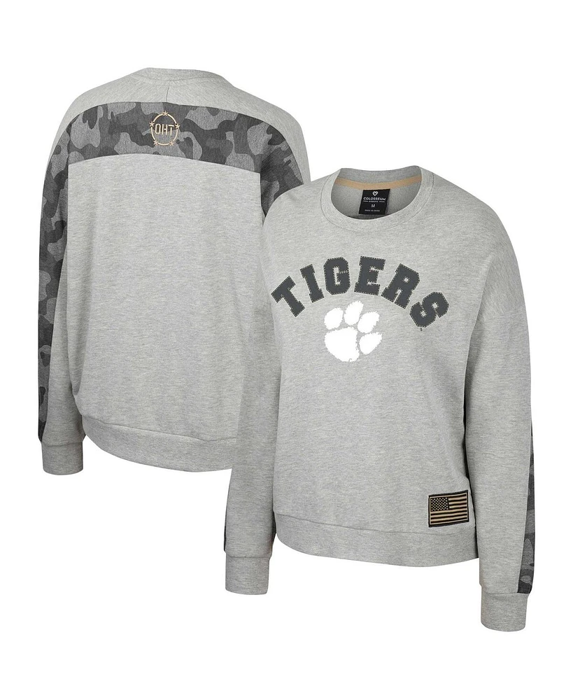 Women's Colosseum Heather Gray Clemson Tigers Oht Military-Inspired Appreciation Flag Rank Dolman Pullover Sweatshirt