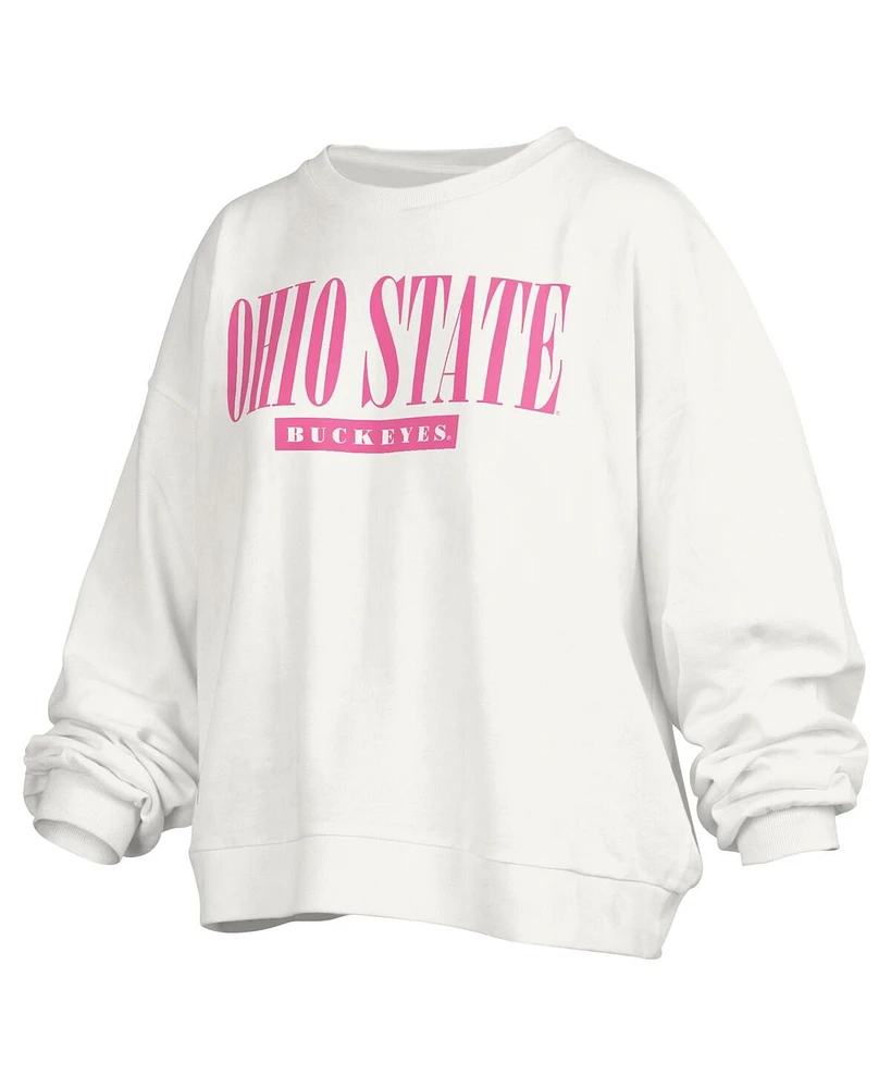 Women's Pressbox White Ohio State Buckeyes Sutton Janise Waist Length Oversized Pullover Sweatshirt