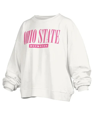Women's Pressbox White Ohio State Buckeyes Sutton Janise Waist Length Oversized Pullover Sweatshirt