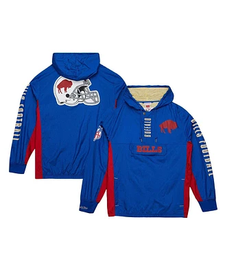 Men's Mitchell & Ness Royal Distressed Buffalo Bills Team Og 2.0 Anorak Vintage-Like Logo Quarter-Zip Windbreaker Jacket