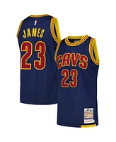 Men's Mitchell & Ness LeBron James Navy Distressed Cleveland Cavaliers 2015/16 Hardwood Classics Authentic Jersey