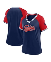 Women's Fanatics Navy Minnesota Twins Glitz & Glam League Diva Raglan V-Neck T-shirt