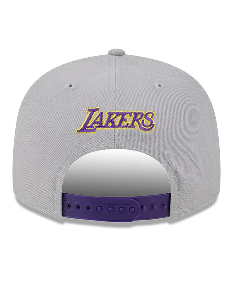 Men's New Era Gray Los Angeles Lakers Chenille Band 9FIFTY Snapback Hat