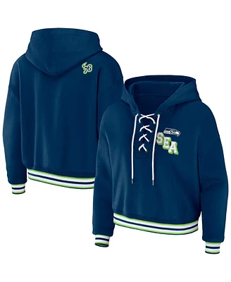 Women's Wear by Erin Andrews Navy Seattle Seahawks Lace-Up Pullover Hoodie