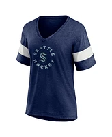 Women's Fanatics Heather Navy Seattle Kraken Special Edition 2.0 Ring The Alarm V-Neck T-shirt