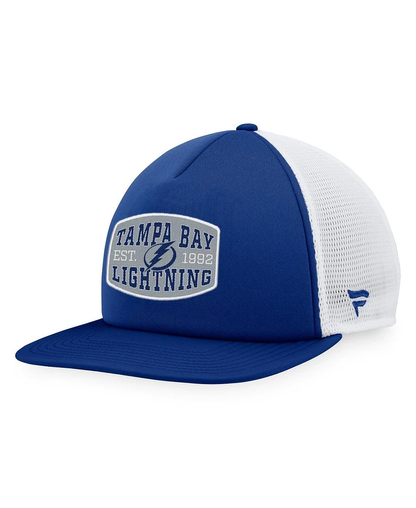 Men's Fanatics Blue, White Tampa Bay Lightning Foam Front Patch Trucker Snapback Hat