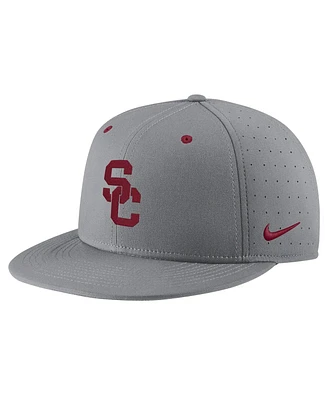 Men's Nike Gray Usc Trojans Usa Side Patch True AeroBill Performance Fitted Hat