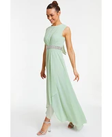 Quiz Plus Size Chiffon Embellished Round Neck Evening Dress