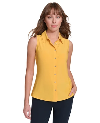 Tommy Hilfiger Women's Solid Button-Down Sleeveless Top